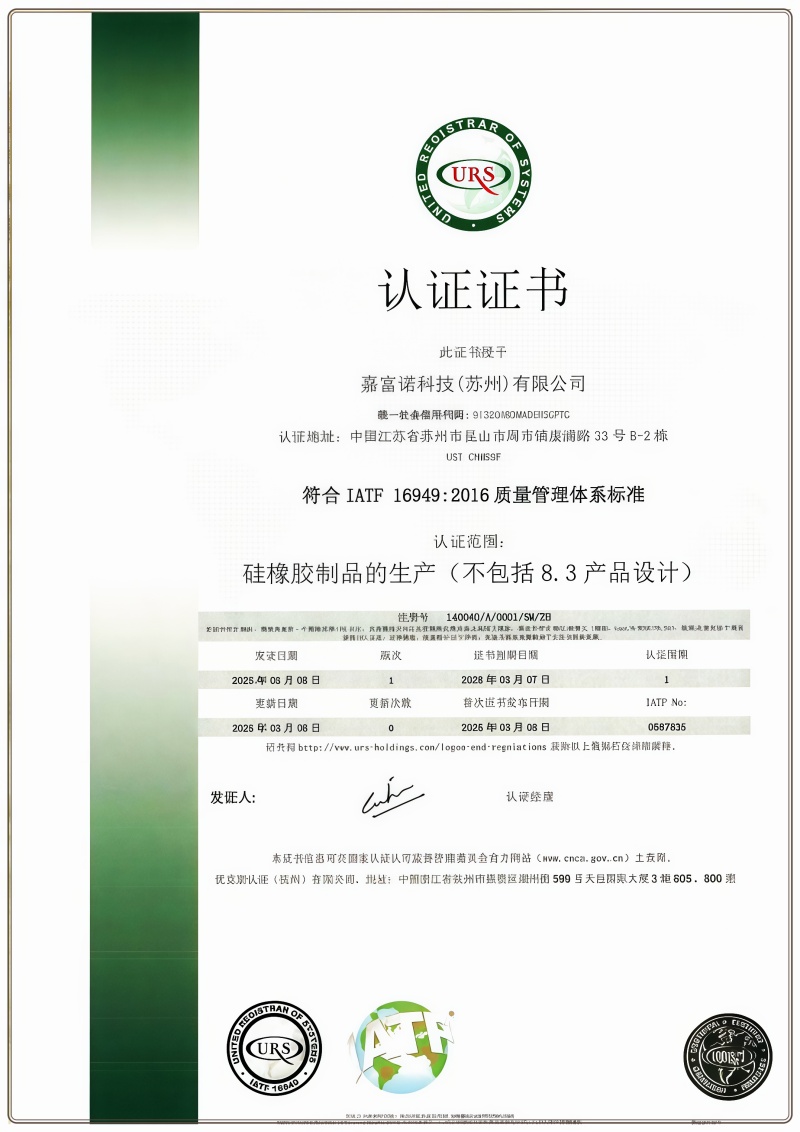 Certificate of quality management system